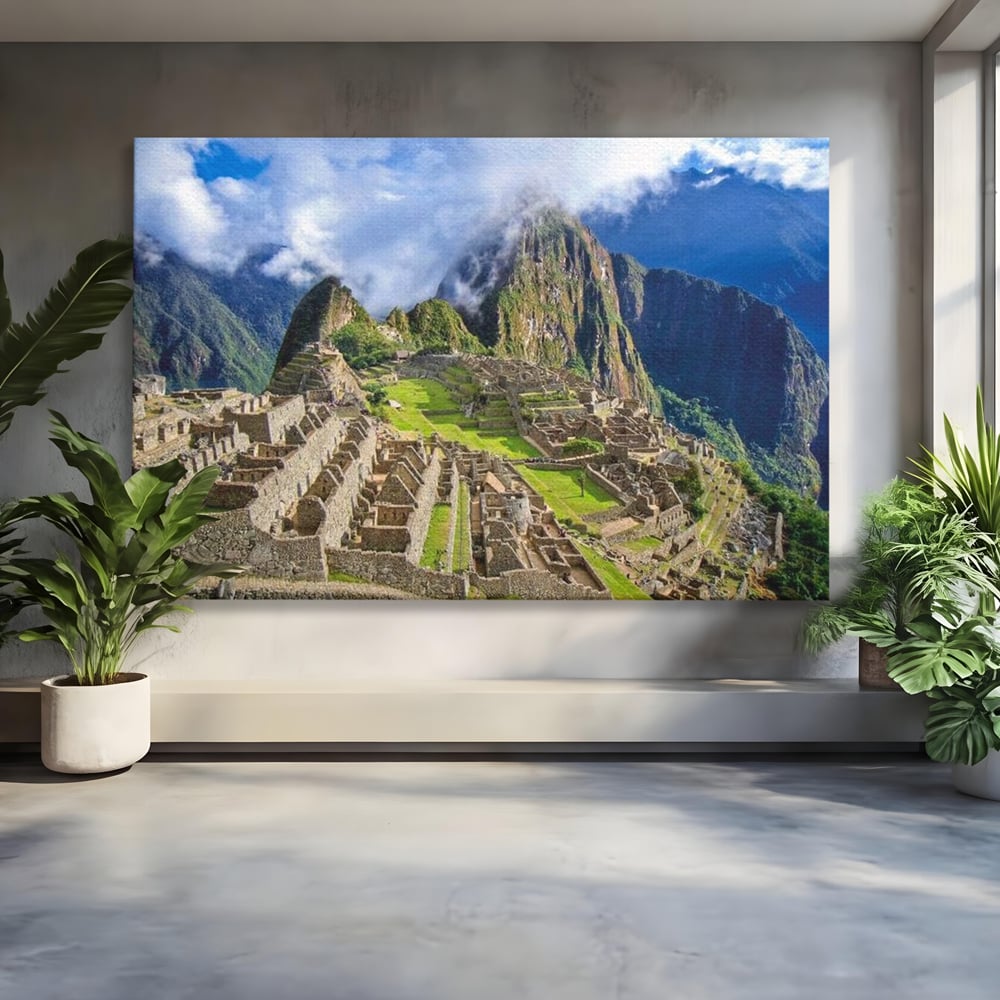 Tablou canvas cu tablou canvas cu cetatea machu picchu, fara rama, pe sasiu de lemn